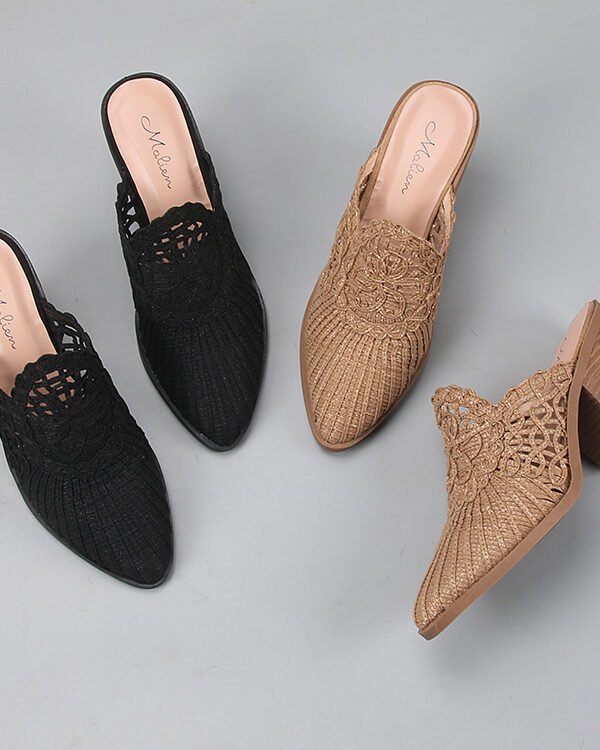 Thick heel hollow toe slippers for women